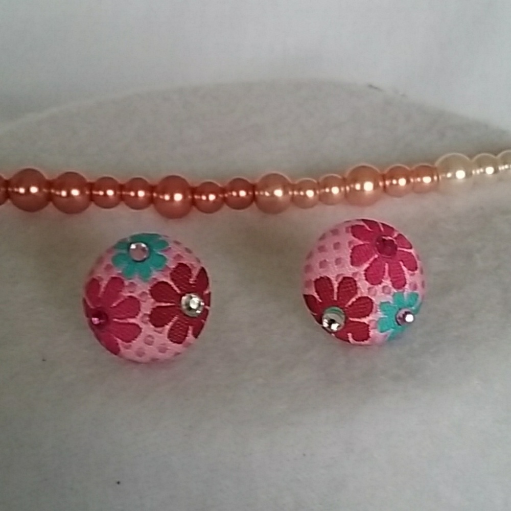 Pink fabric post earrings with flowers